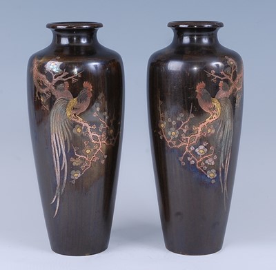 Lot 233 - A pair of Japanese bronze vases, Meiji period...