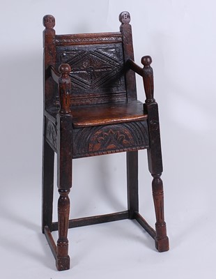 Lot 2495 - A circa 1700 joined oak correction chair,...