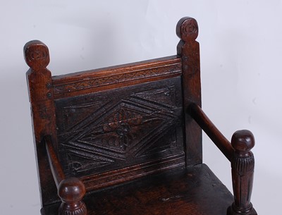 Lot 2495 - A circa 1700 joined oak correction chair,...
