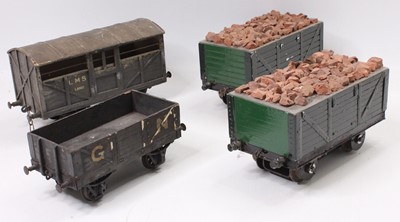 Lot 326 - Four 2.5” gauge wooden goods wagons: LMS large...