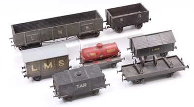 Lot 327 - Seven Gauge 1 goods wagons: Marklin tinplate...