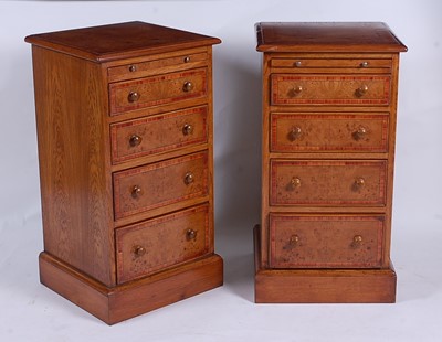 Lot 2519 - A pair of oak and burr oak bedside chests,...