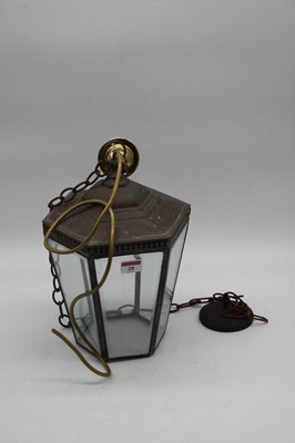 Lot 20 - A brass hexagonal hanging lantern, height 32cm