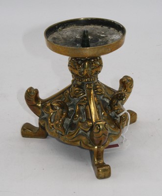 Lot 37 - A brass pricket stick, with relief decoration,...