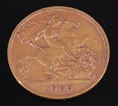 Lot 2063 - Great Britain, 1908 gold half sovereign,...