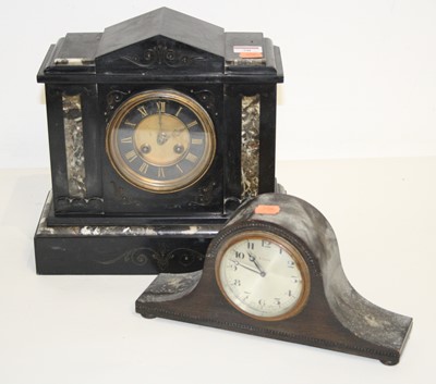 Lot 70 - A Victorian black slate 8-day mantel clock, of...