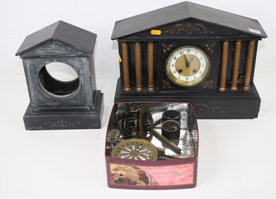 Lot 124 - A Victorian black slate eight day mantel clock,...