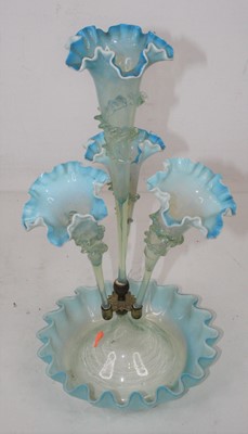Lot 188 - A Victorian blue tinted glass table epergne,...