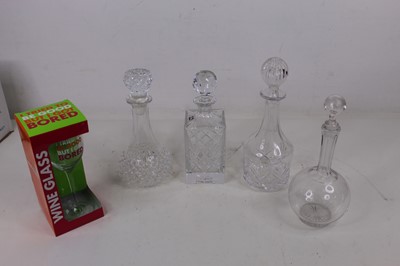 Lot 200 - A box of various glassware to include decanters