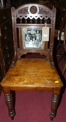 Lot 1330 - A Victorian oak panelled seat hall chair,...
