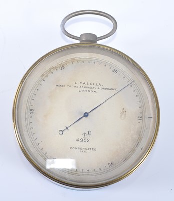 Lot 26 - A brass cased military barometer, the silvered...