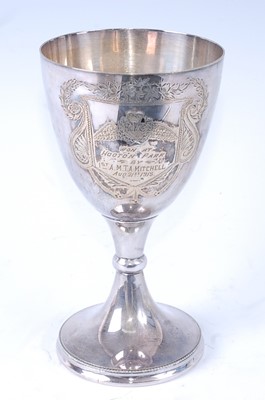 Lot 34 - A WW I silver plated trophy goblet, engraved...