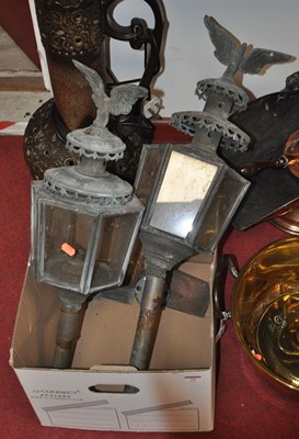 Lot 79 - A pair of oxidised copper(?) outside lanterns,...