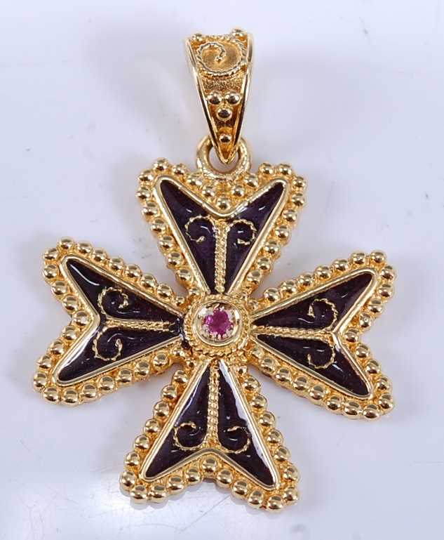 Lot 2544 - A yellow metal Maltese cross pendant, having a...
