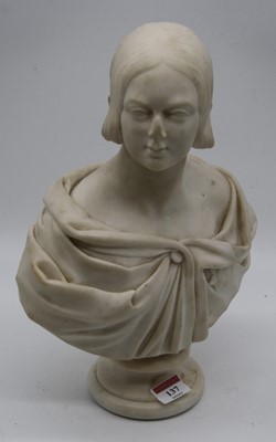 Lot 137 - A Victorian carved marble head and shoulders...