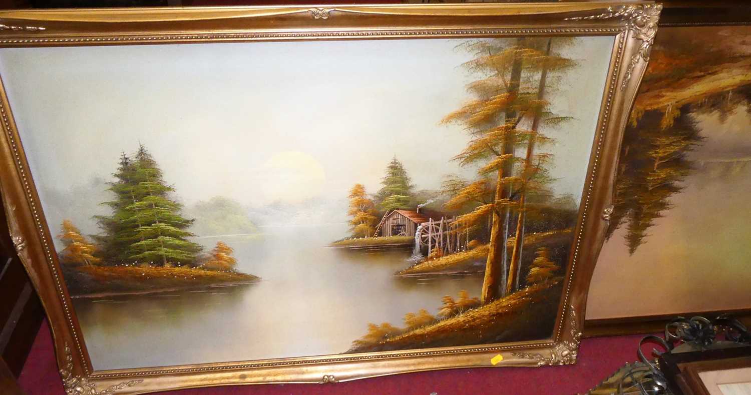 Lot 1085 - K Sunford - River landscape, oil on canvas;...