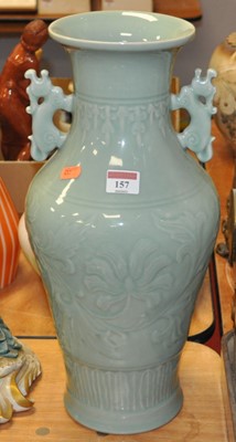 Lot 157 - A modern Chinese style celadon glazed vase, of...