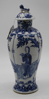 Lot 213 - A Chinese export blue and white vase and cover,...
