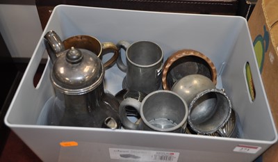 Lot 271 - A box of miscellaneous metalware, to include...