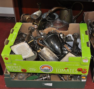 Lot 273 - Four boxes of miscellaneous metalwares to...