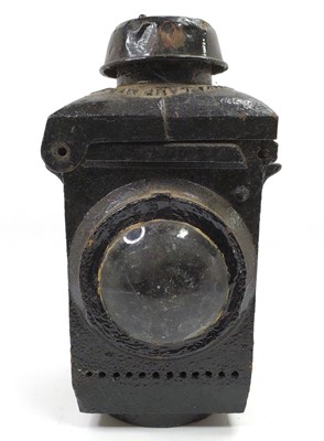Lot 35 - A heavy cast iron LNER gate lamp overpainted...