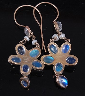 Lot 2546 - A pair of yellow metal moonstone flower...