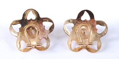 Lot 2568 - A pair of yellow metal amber stud earrings,...