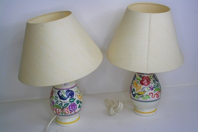 Lot 15 - A pair of Poole pottery table lamps, each 48cm...