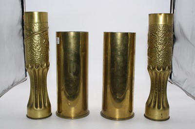 Lot 30 - A pair of brass shell cases, 28cm high,...