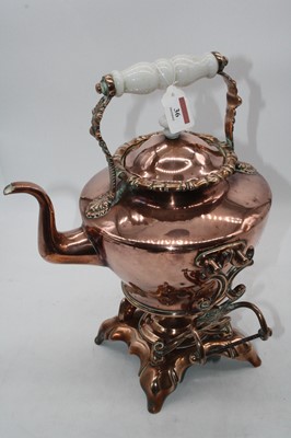 Lot 36 - A Victorian copper  spirit kettle on stand...