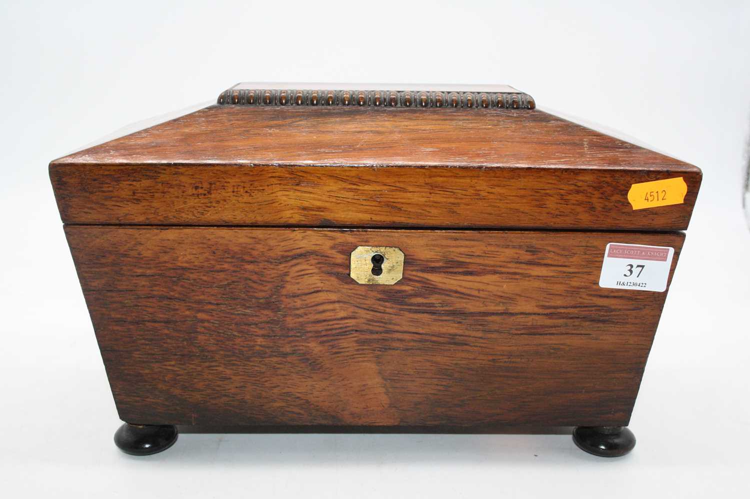 Lot 37 - A Regency rosewood twin compartment tea caddy,...