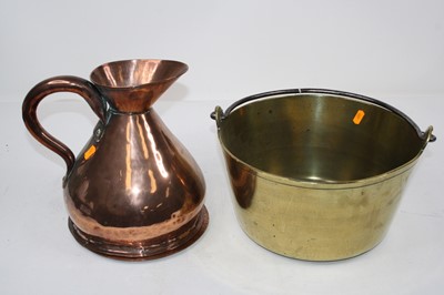 Lot 99 - A Victorian brass preserve pan with iron swing...