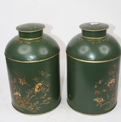 Lot 175 - A pair of Toleware style canisters and covers,...
