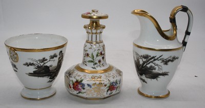 Lot 242 - A 19th century porcelain cream jug, of helmet...