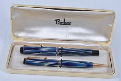 Lot 55 - A Parker True Blue Juniorette fountain pen and...