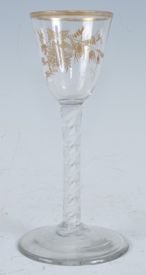 Lot 1040 - A circa 1770 wine glass, the pointed round...