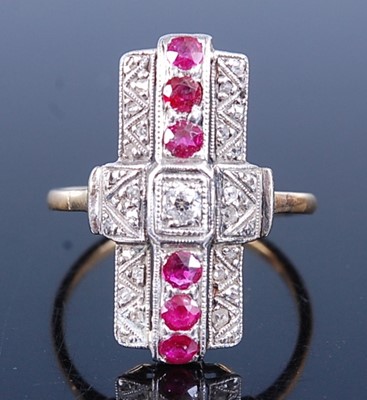 Lot 2601 - A yellow and white metal, ruby and diamond...