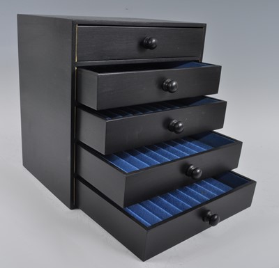 Lot 103 - A pen collectors five drawer chest, each felt...