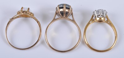 Lot 2654 - Three rings, being a 9ct yellow gold synthetic...