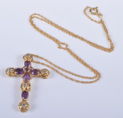 Lot 2658 - An 18ct yellow gold, amethyst and diamond...