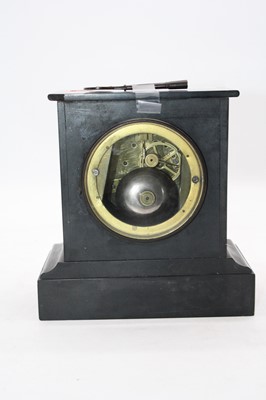 Lot 8 - An Edwardian black slate cased mantel clock...