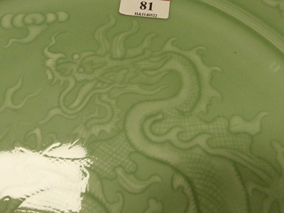 Lot 81 - A Chinese export celadon glazed charger, the...