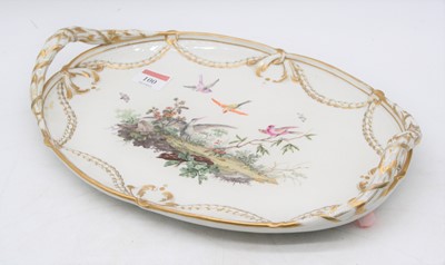Lot 100 - A 19th century porcelain tray, of twin handled...