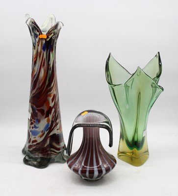 Lot 117 - A large Murano style glass vase, the pinched...