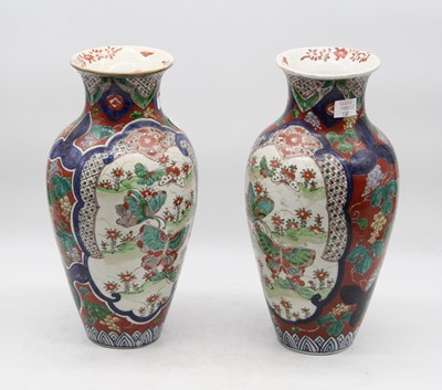 Lot 132 - A pair of Japanese export vases, of baluster...