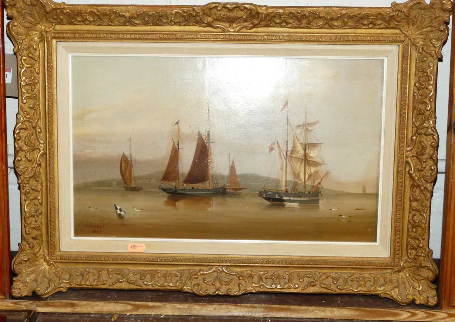 Lot 1043 - J.A. Hakes - Masted vessels on the estuary,...