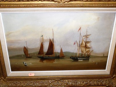 Lot 1043 - J.A. Hakes - Masted vessels on the estuary,...