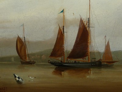 Lot 1043 - J.A. Hakes - Masted vessels on the estuary,...
