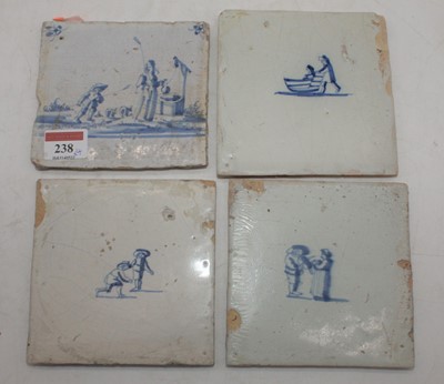 Lot 238 - Four various 19TH CENTURY Delft wall tiles,...