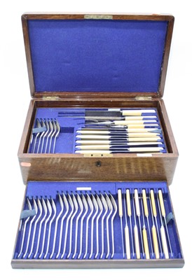 Lot 270 - An oak cased canteen of silver plated flatware